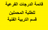 قوائم الدرجات الفرعية للطلبة المحملين قسم الربية الفنية
