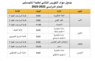 جدول مواد الكورس الثاني لطلبة الماجستير للعام الدراسي 2022/2023